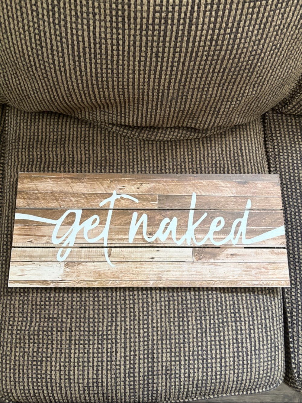 Rustic Wood "Get Naked" Bathroom Wall Sign in White and Brown